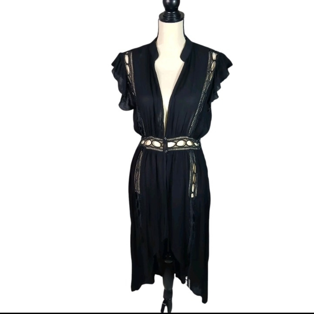 NWT Rue21 Lightweight Black Eyelet Duster Cover Up With Cutout Detail